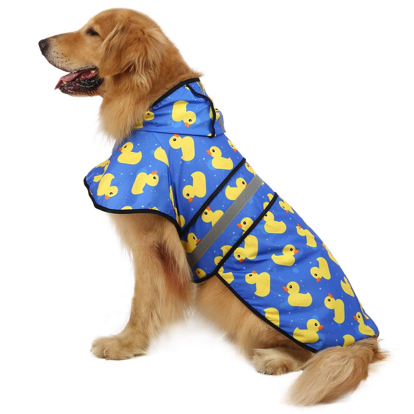 HDE dog raincoat with hood open for easy rain protection during walks.
