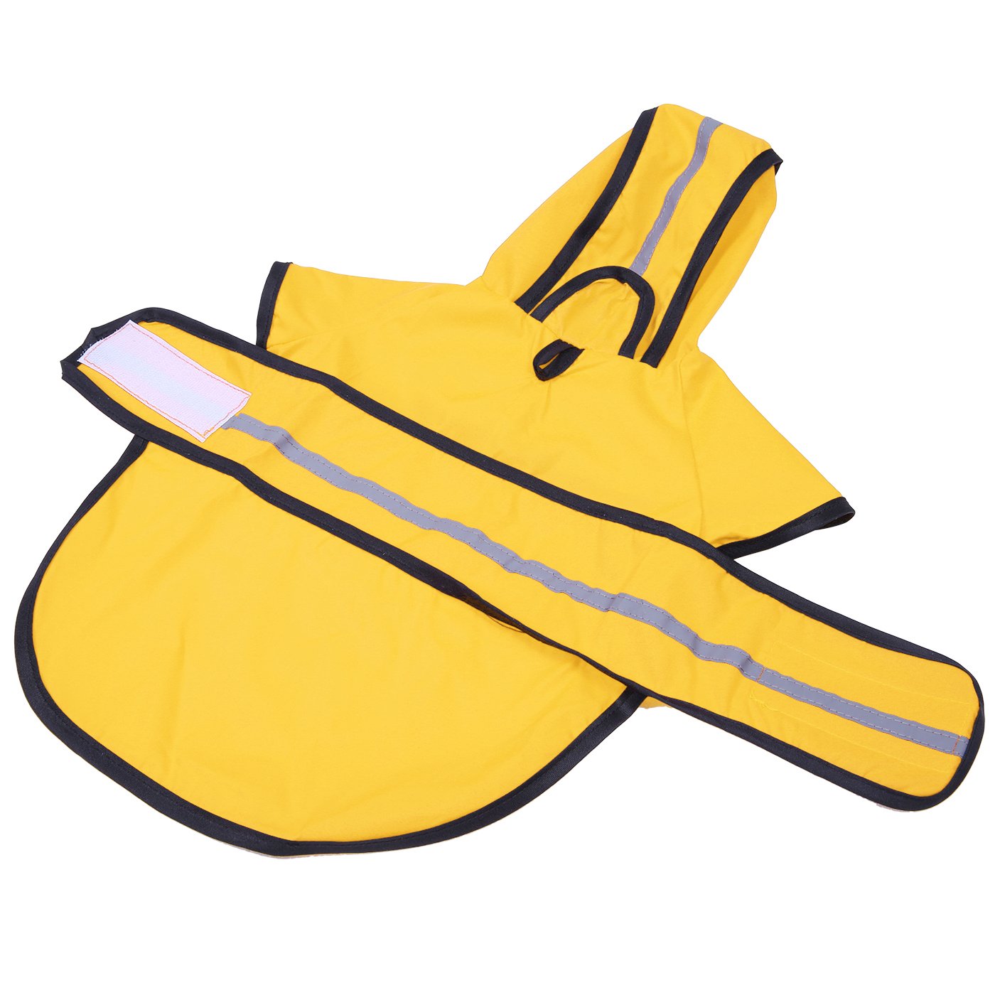 HDE dog raincoat jacket in bright yellow improves visibility on daily walks.