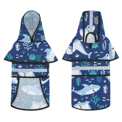 HDE Sharks raincoat includes a harness opening for easy leash use.