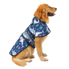 HDE Shark Print dog raincoat XL with hood protects your pet from rain during outdoor walks.