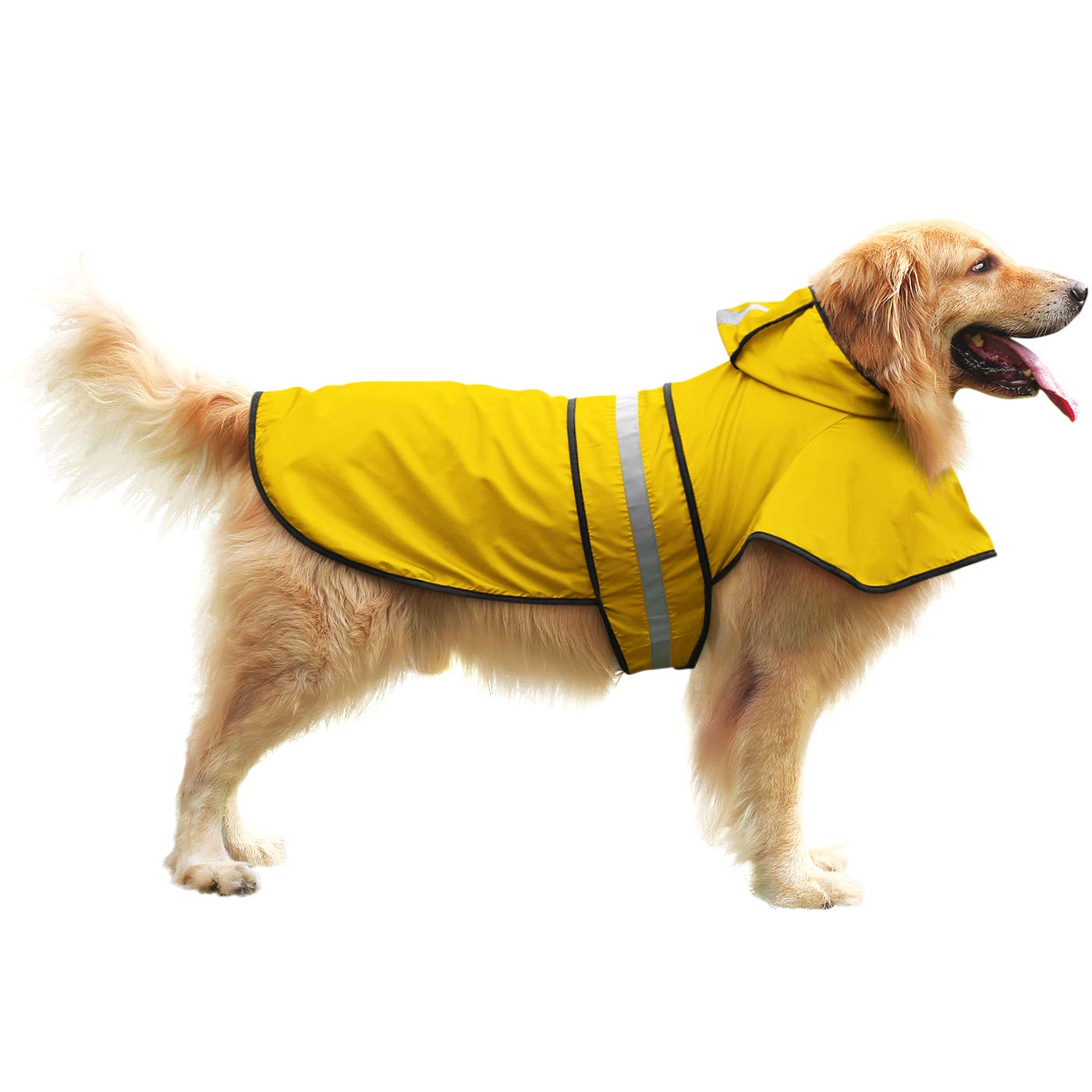 HDE raincoat's water-resistant fabric keeps your dog dry in rain.