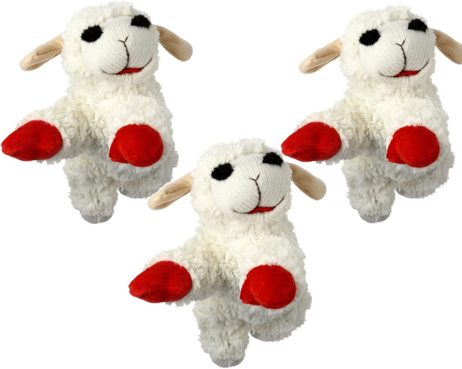 HDP Lambchop plush dog toy with squeaker in white, ideal for interactive play