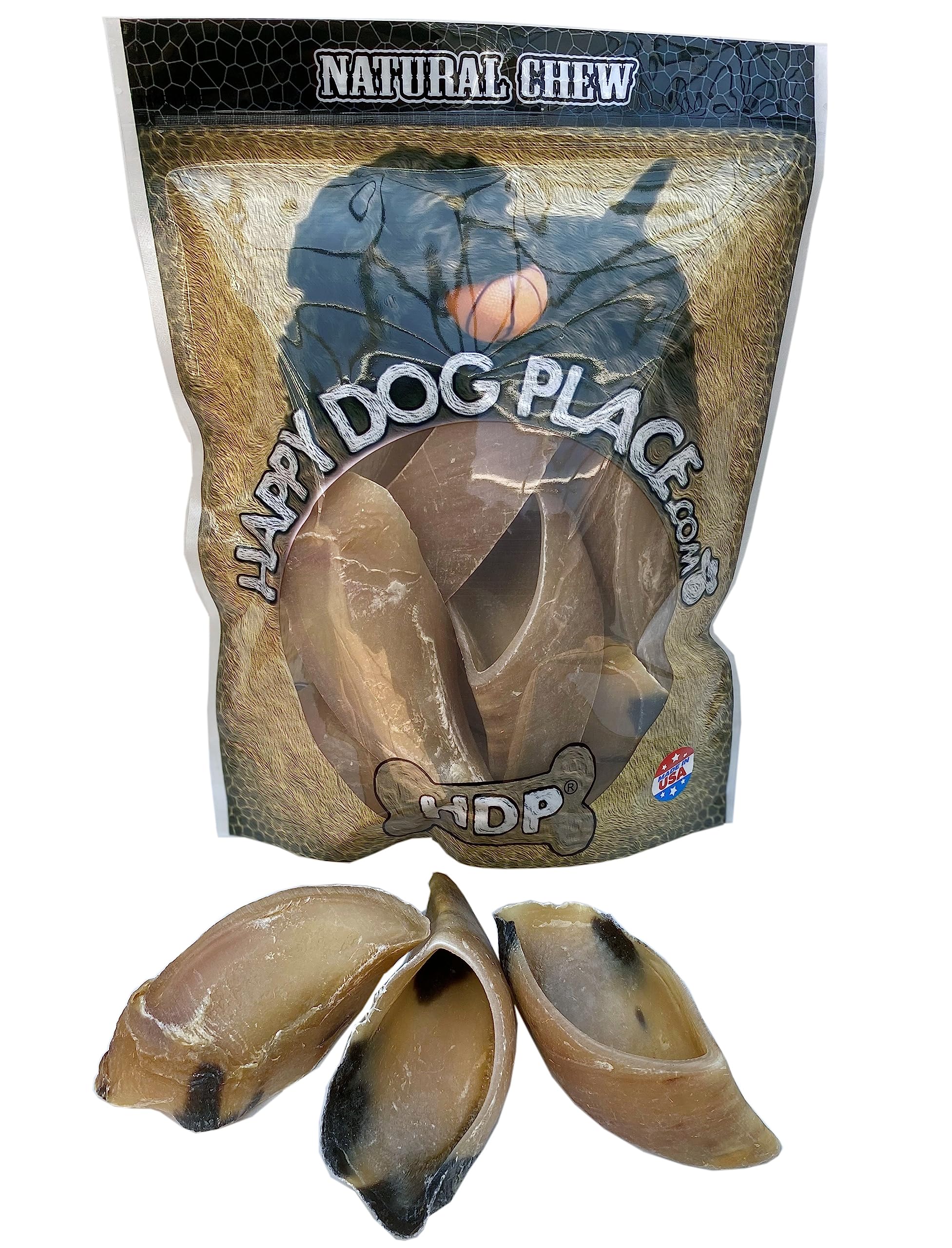 HDP Large Hooves Naturals packaging shot highlights USA-made, all-natural dog chew.