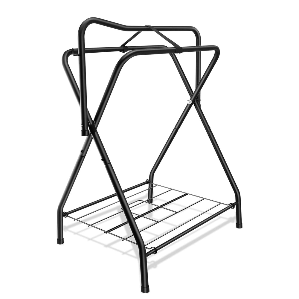 HDYEGY folding saddle rack supports English and Western saddles securely.