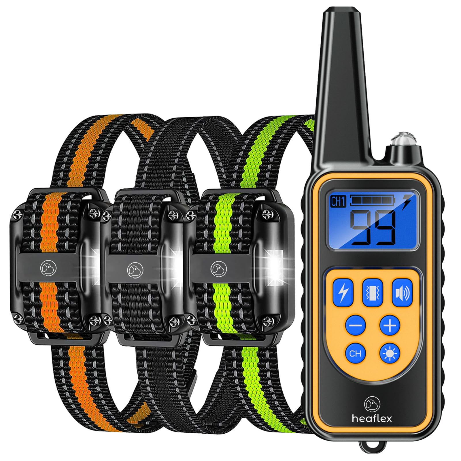 Heaflex dog shock collar with remote and LED light for night training.