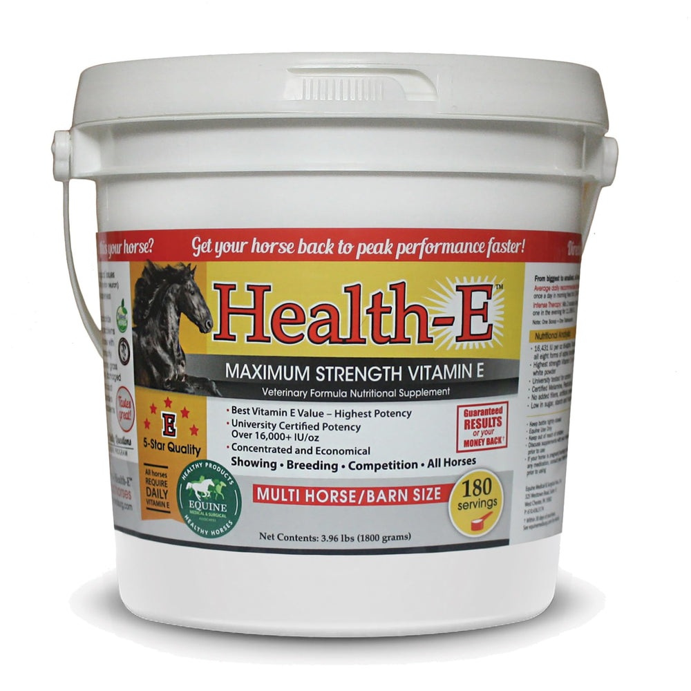 Health-E Vitamin E supplement in barn setting for easy use.