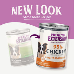 Health Extension 95% Chicken ingredients label emphasizes limited ingredients for simple nutrition