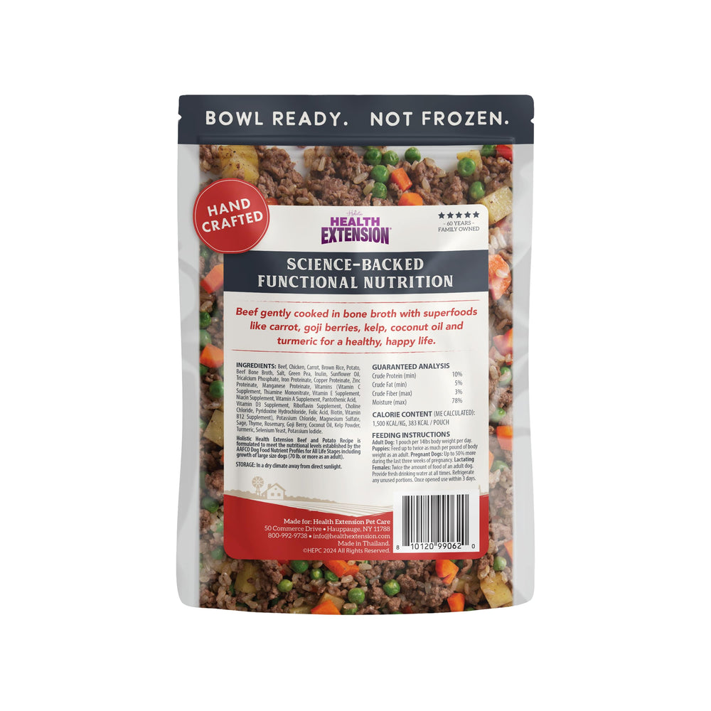 Health Extension dog food being poured for quick, mess-free mealtime.