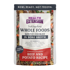 Health Extension gently cooked beef-potato superfoods blend boosts vitality through turmeric and omega-rich oils.
