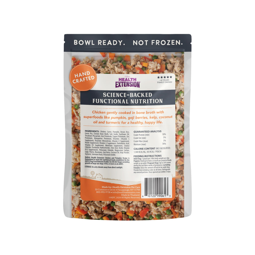 Health Extension Gently Cooked dog food ingredients closeup with pumpkin and lean chicken