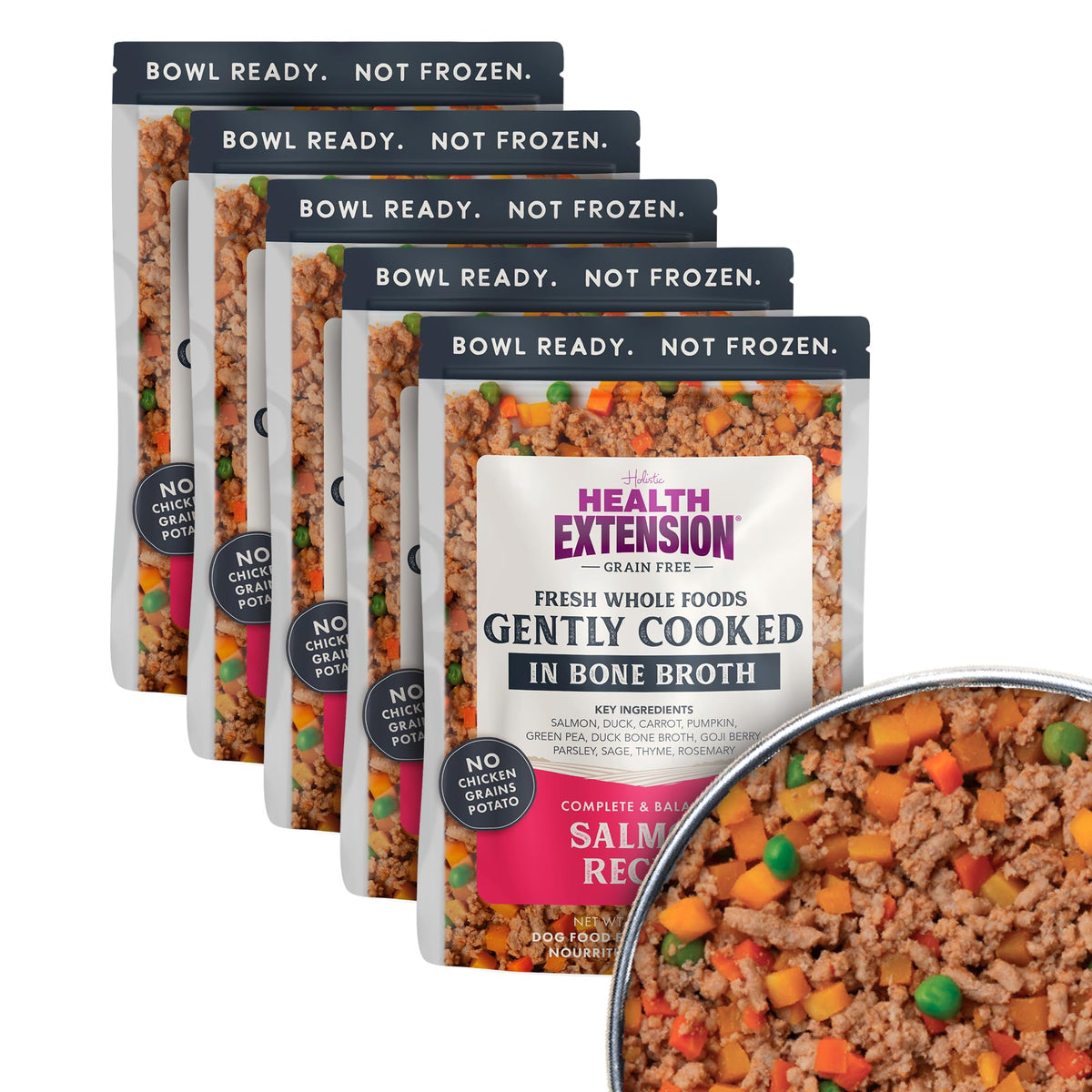 Health Extension Gently Cooked Salmon Dog Food bowl-ready meals for easy, tasty meals