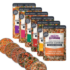 Health Extension Gently Cooked pouch poured into a bowl for easy, home-style meals.