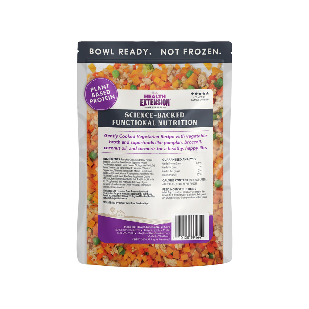 Health Extension packaging image highlighting shelf-stable, no-freezer convenience