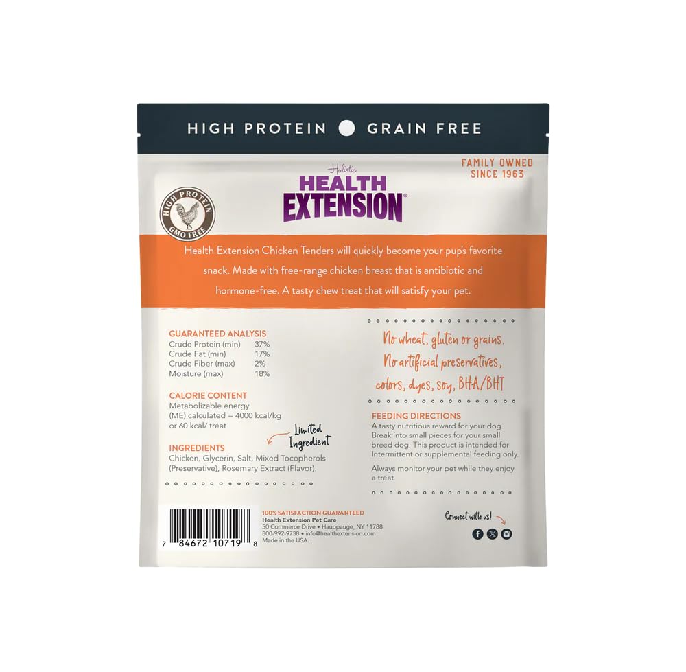 Health Extension Grain-Free Chicken Tenders breakable pieces ideal for training rewards.