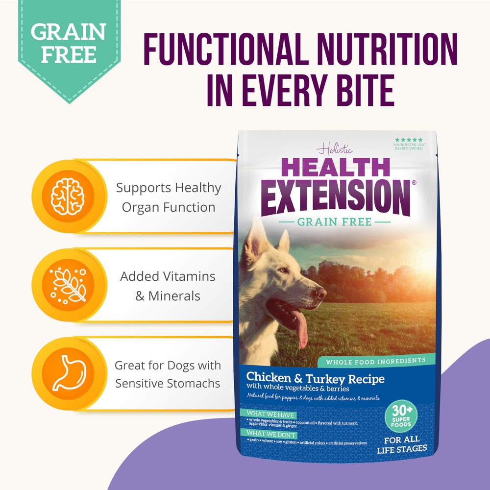 Health Extension serving bowl with kibble for a balanced daily meal.