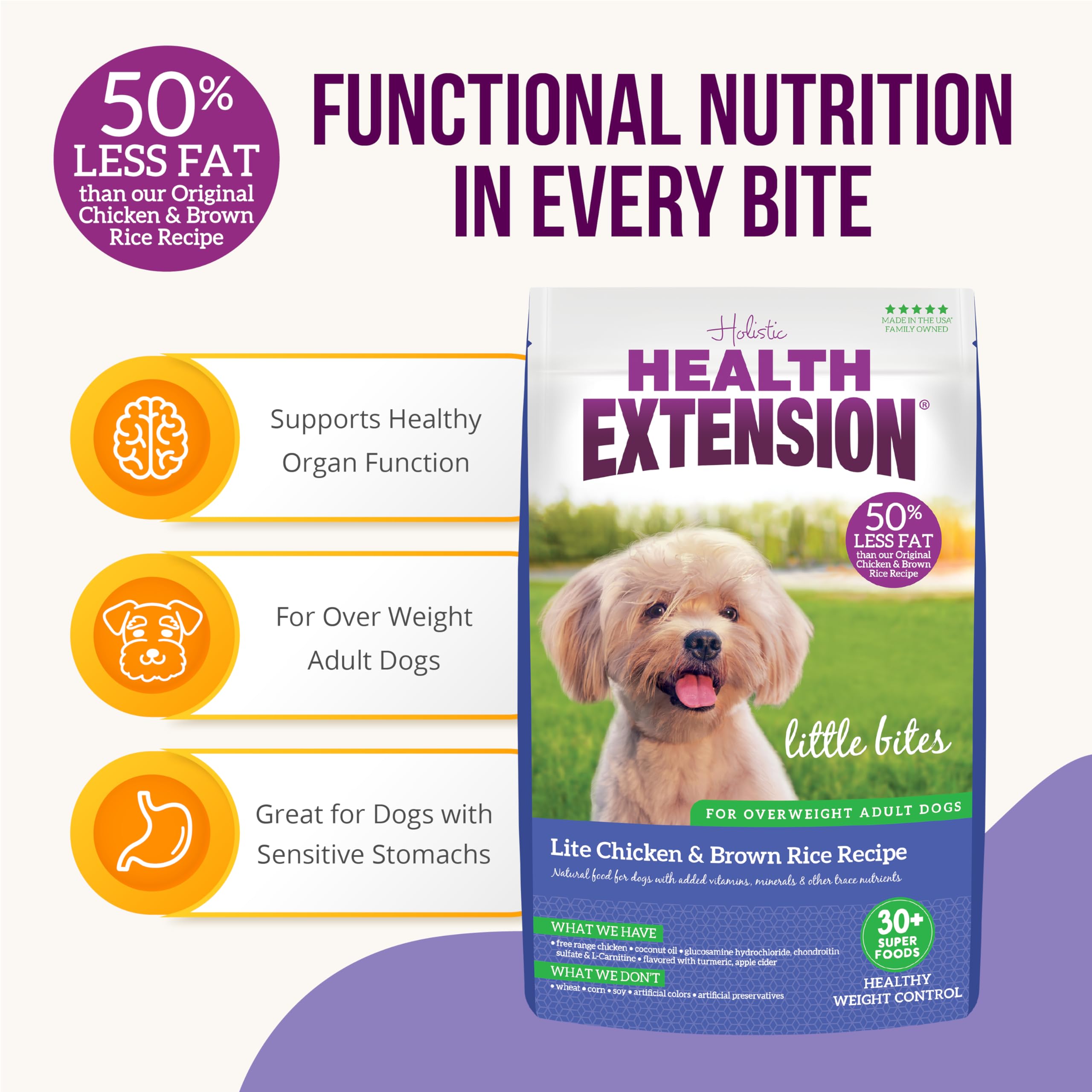 Health Extension Little Bites Lite deboned chicken first formula provides lean protein.