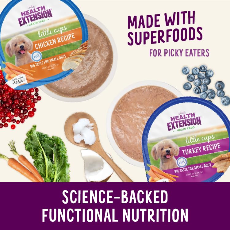 Health Extension Little Cups pairing with kibble demonstrates versatile mealtime option.