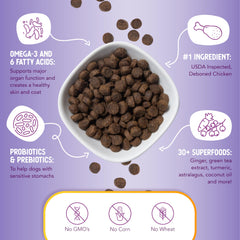 Health Extension Original chicken brown rice dog eating captioned for balanced energy