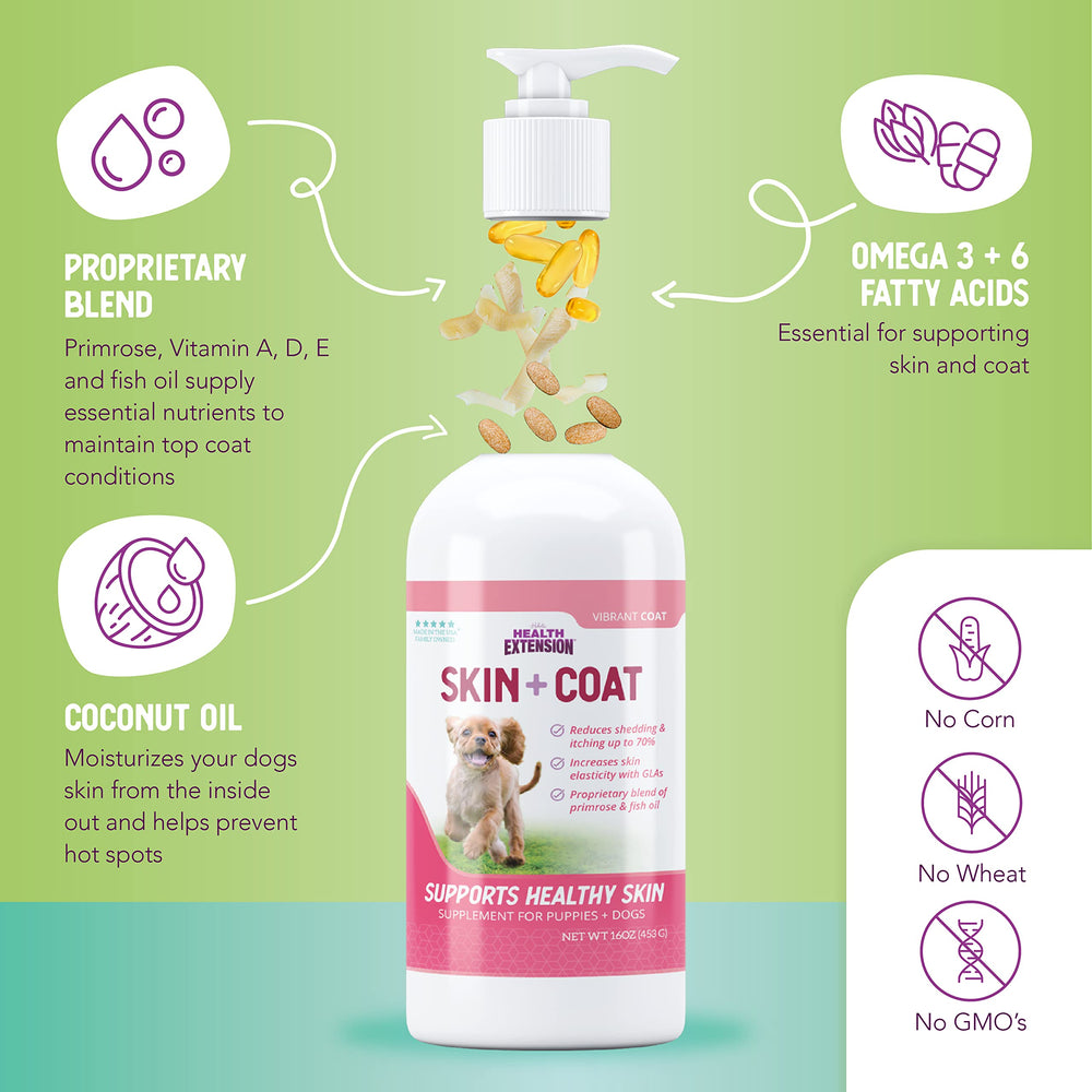 Visible shedding reduction in dog with Health Extension Skin & Coat formula.