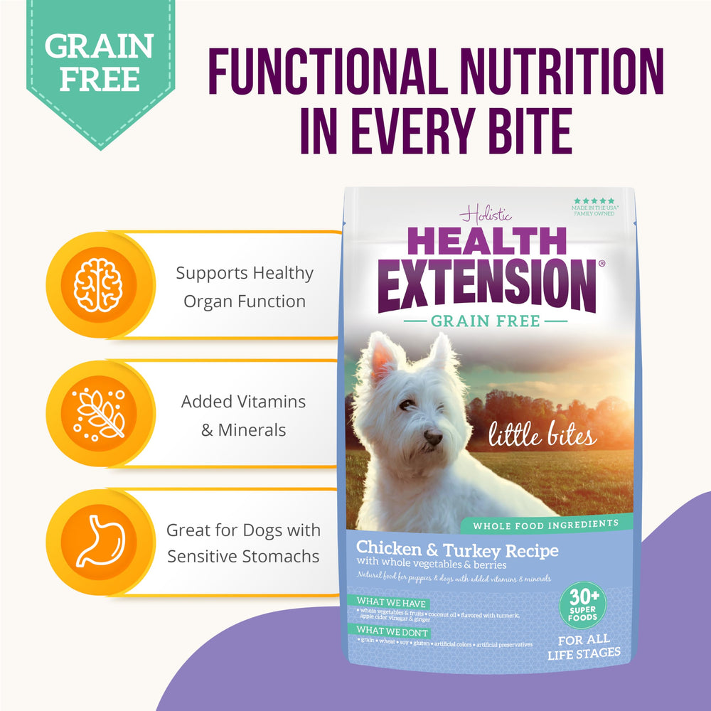 Health Extension small-breed kibble in bowl suitable for tiny mouths