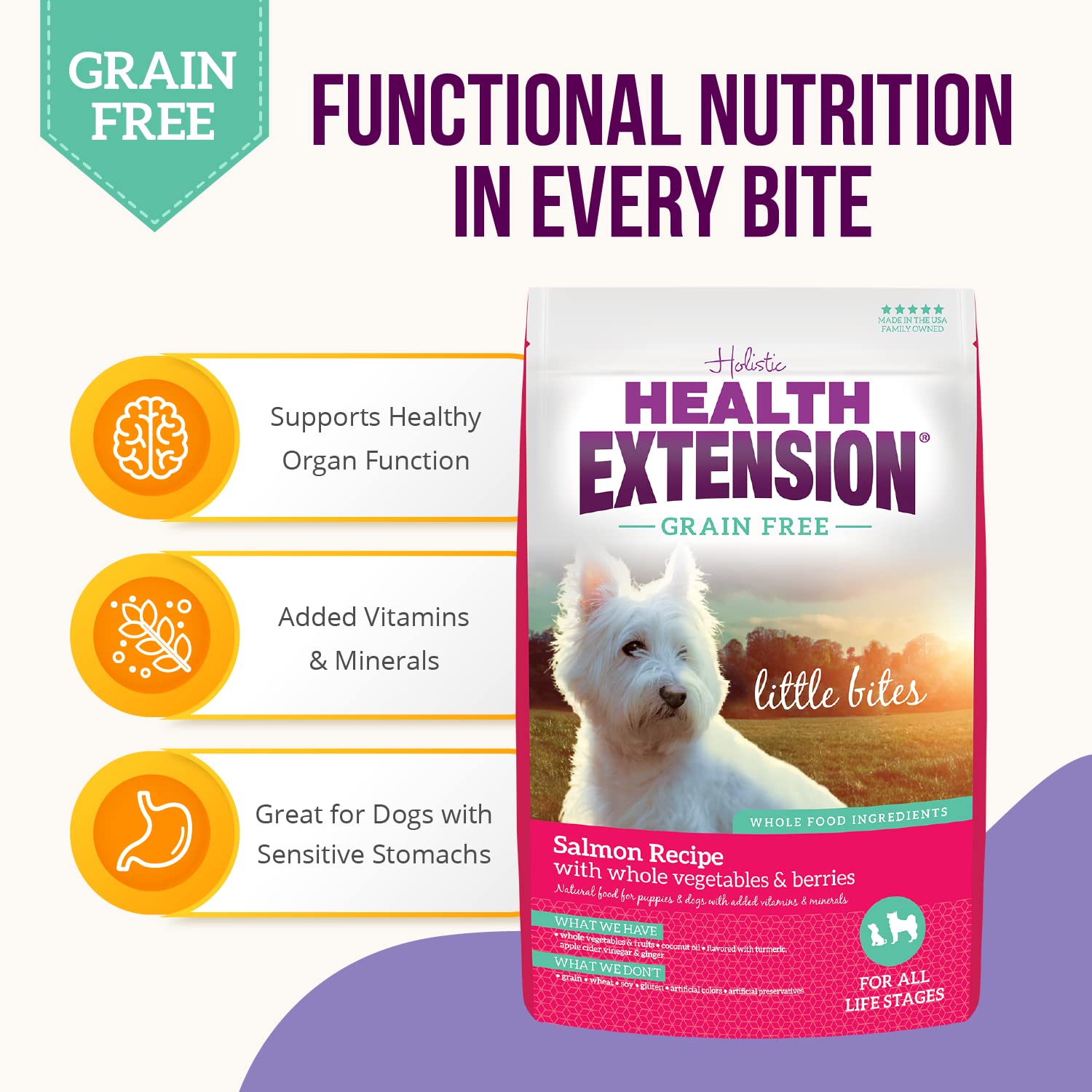Health Extension small breed kibble piece; perfectly sized for teacups.