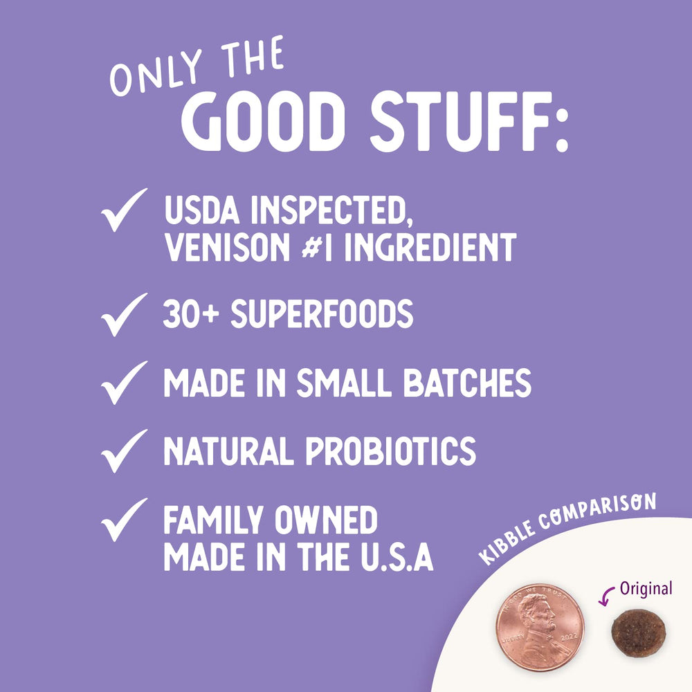 Health Extension venison dry dog food serving size guide for breeds.