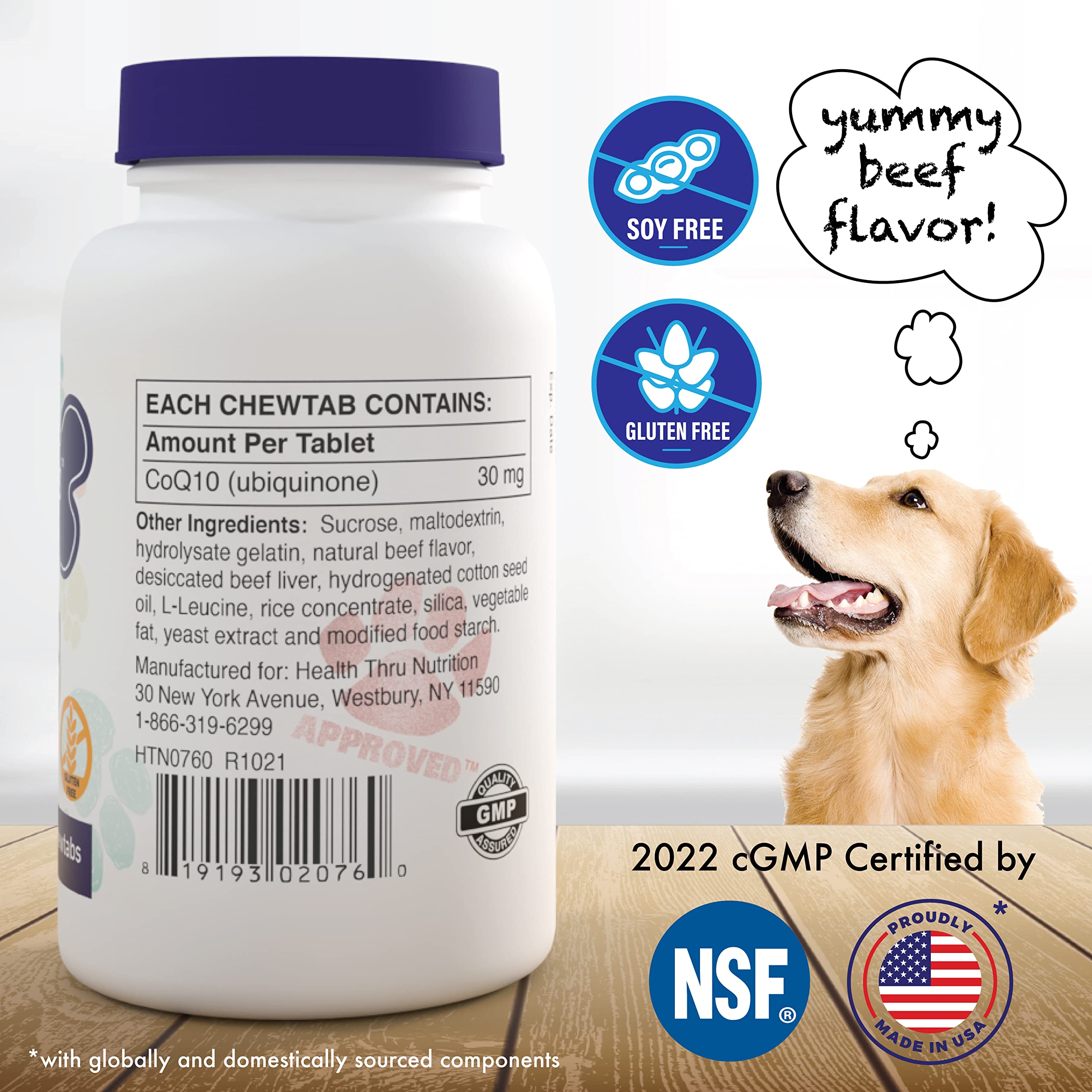 Close-up of Health Thru Nutrition Dog-Vites CoQ10 chews, a palatable option for easy supplementation.
