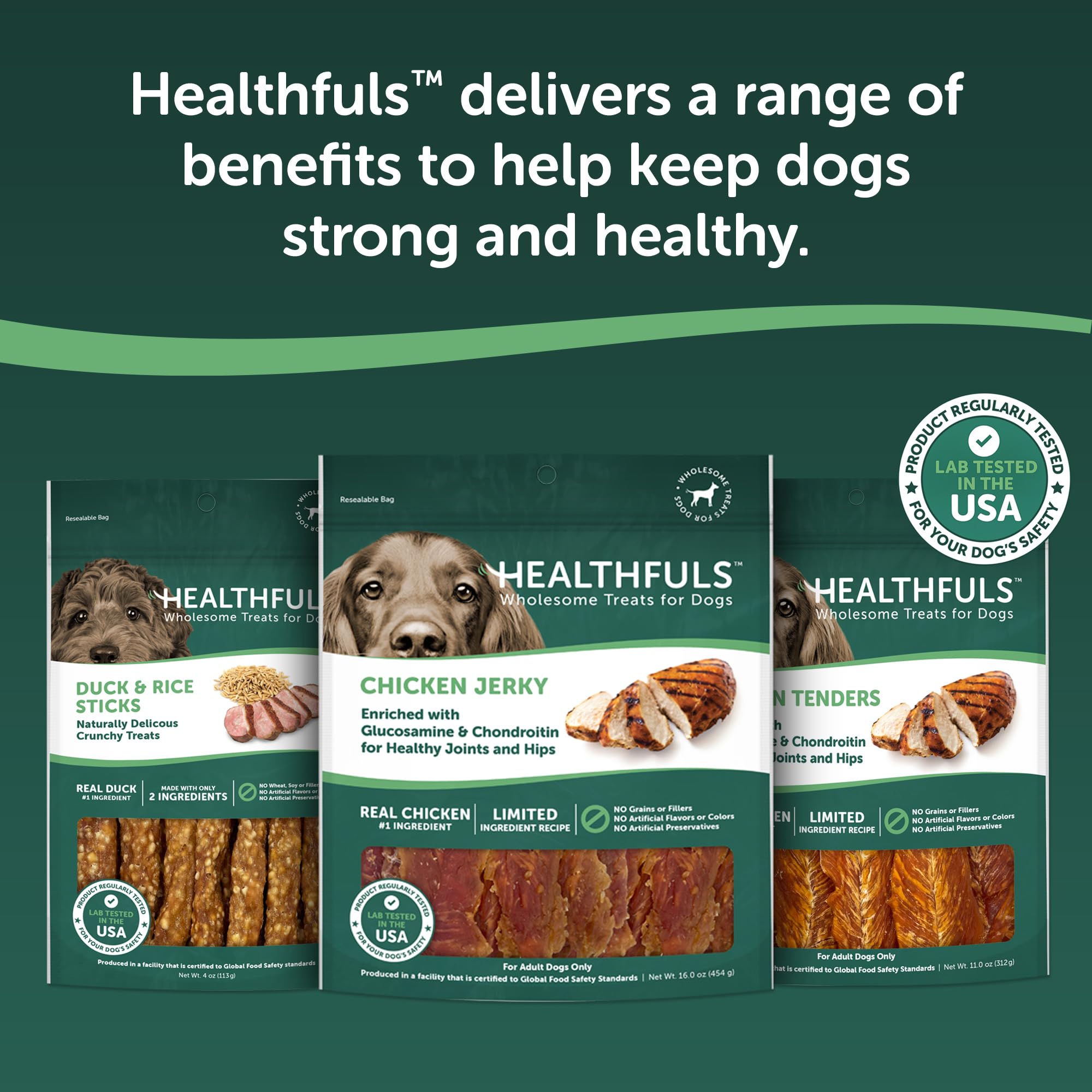 Healthfuls Chicken Jerky Joints Flexibility focus on glucosamine and movement.