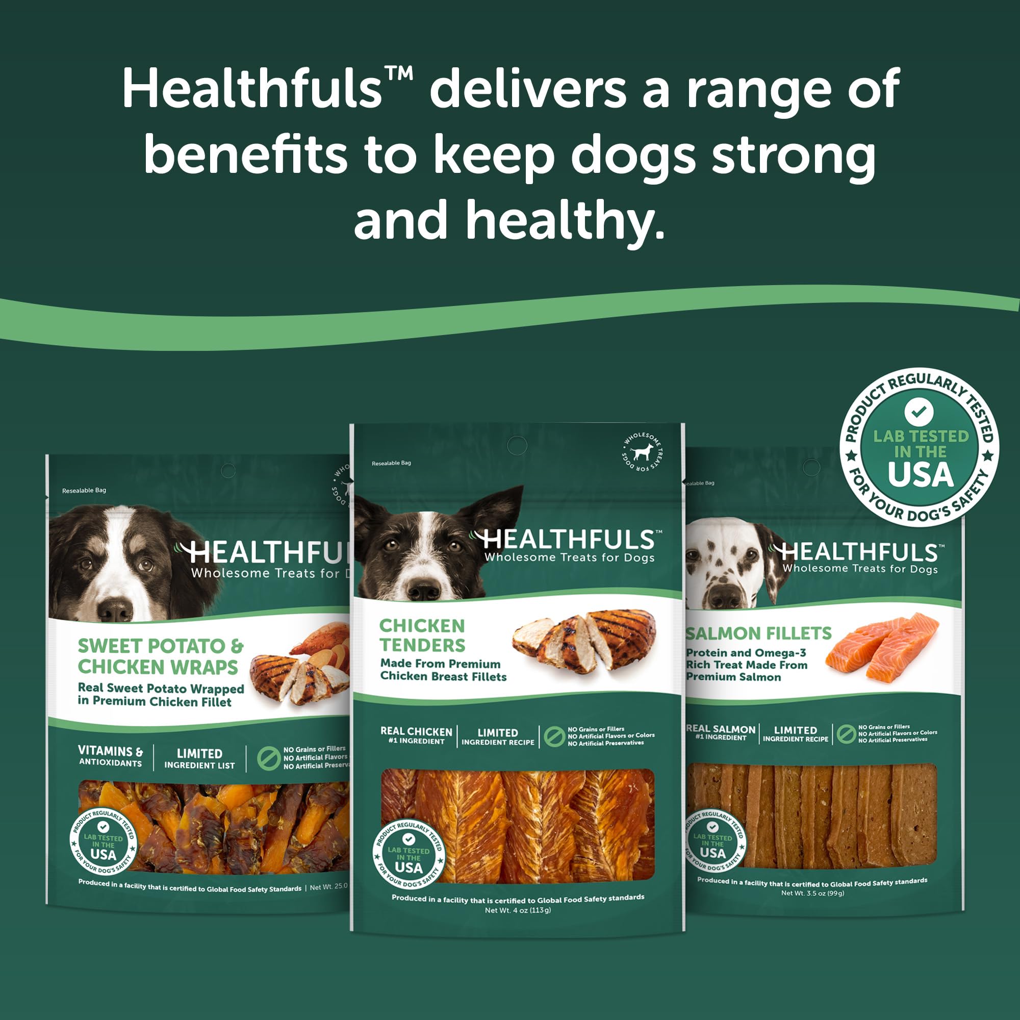 Healthfuls Chicken Tenders treat burst of aroma, soft texture ideal for training rewards.