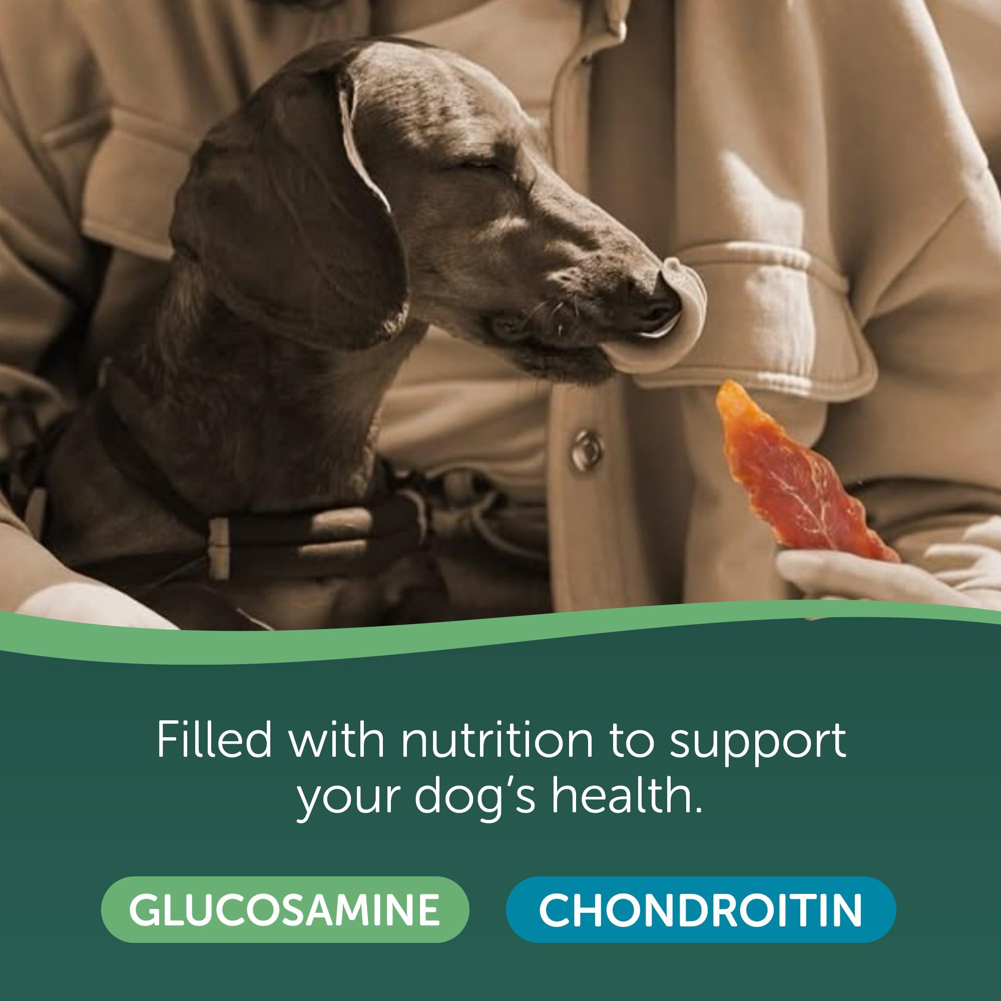 Healthfuls Chicken Tenders serving size photo; easy chew for dogs of all sizes.