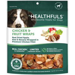 Healthfuls Chicken Wrapped Fruit treats closeup shows premium protein and natural fruit aroma for rewards.