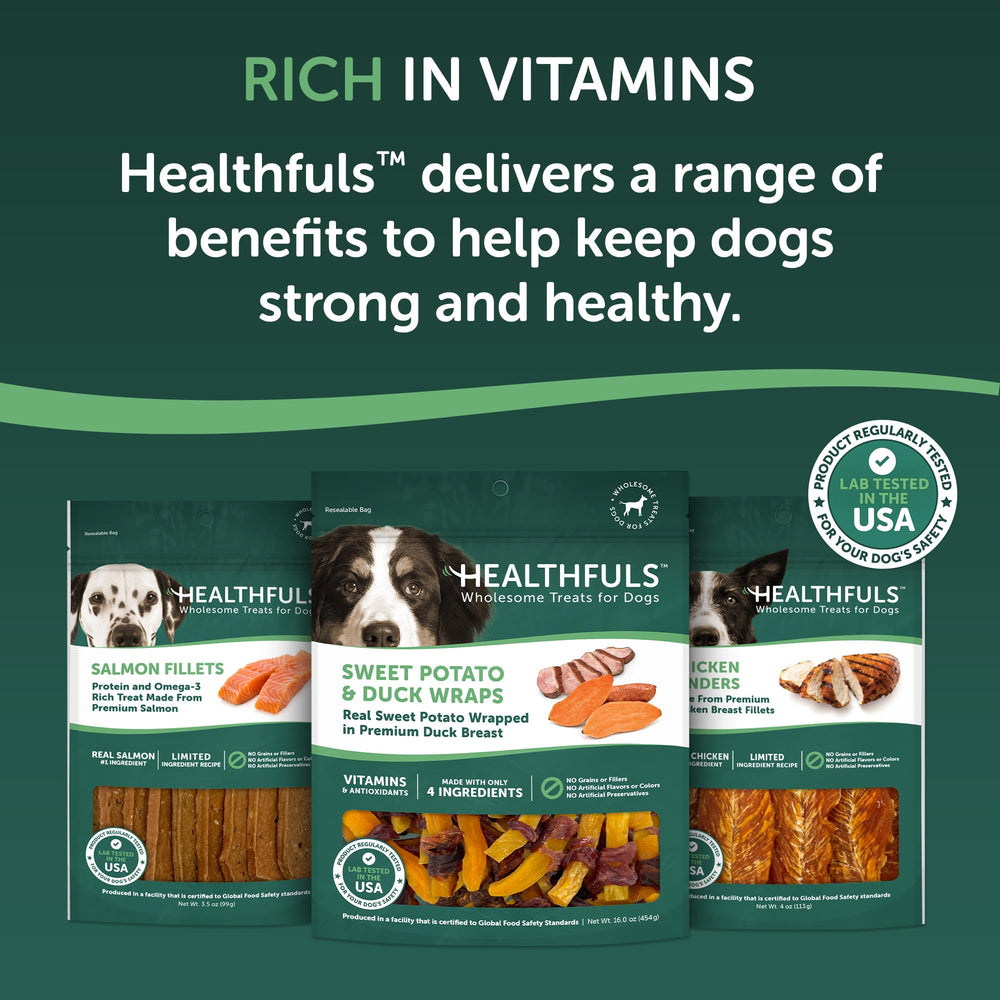 Healthfuls Duck and Sweet Potato Treats resealable pouch for easy rewards