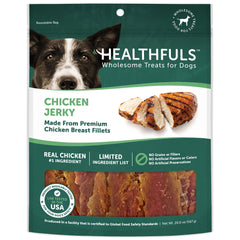 Healthfuls Wag Tails Jerky chicken tenders in a savory treat for dogs