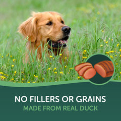 HEALTHFULS Westminster Wag N Tails duck jerky ingredients label highlighting limited ingredients