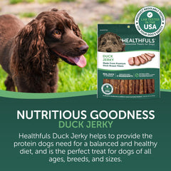HEALTHFULS Westminster Wag N Tails duck jerky pack showing real duck breast and simple ingredients