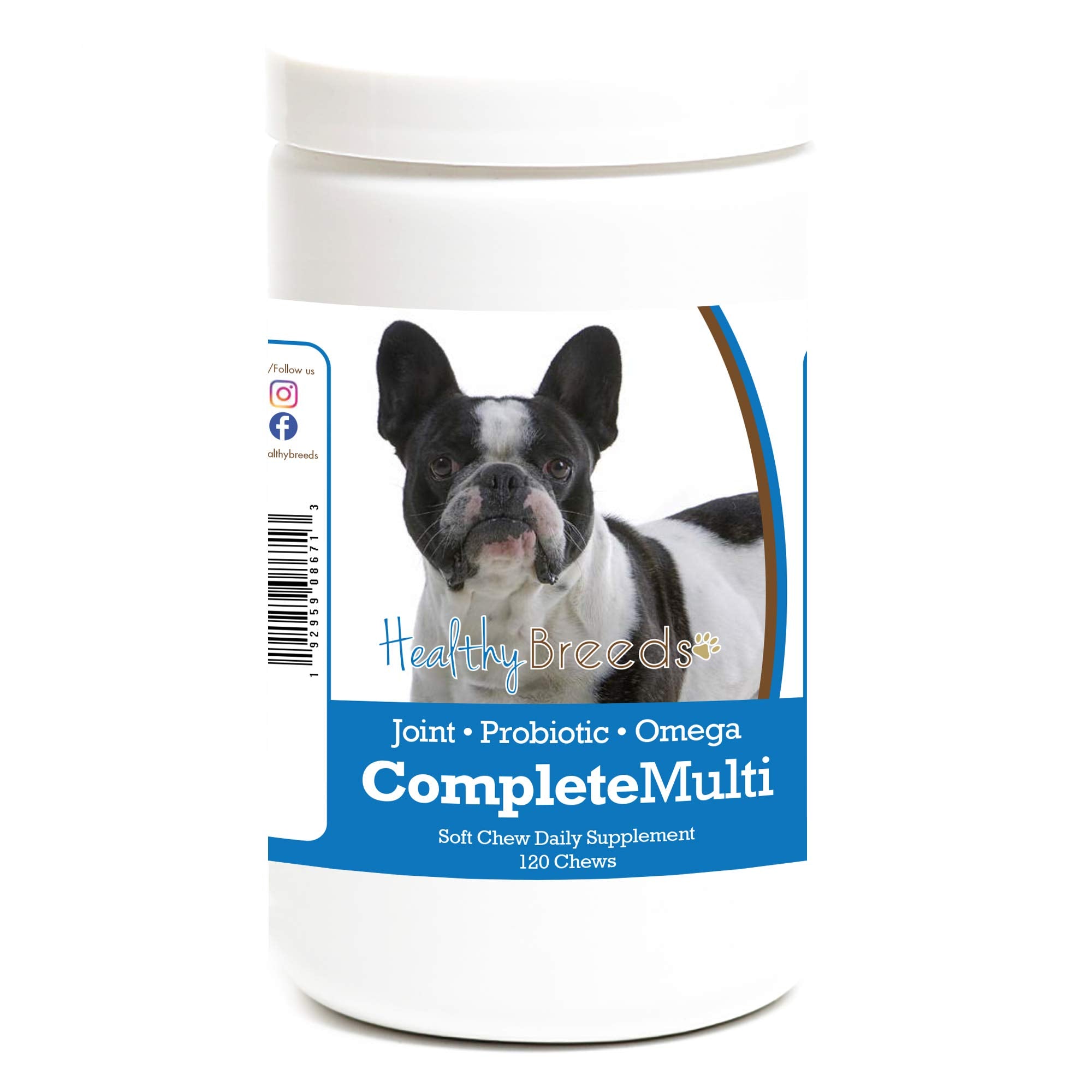 Healthy Breeds French Bulldog All-In-One Soft Chew close-up for daily nutrition and joint support.