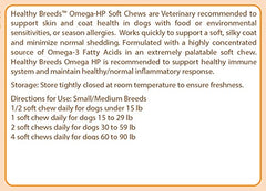 Healthy Breeds Omega HP soft chews closeup highlighting palatable texture for easy chewing.