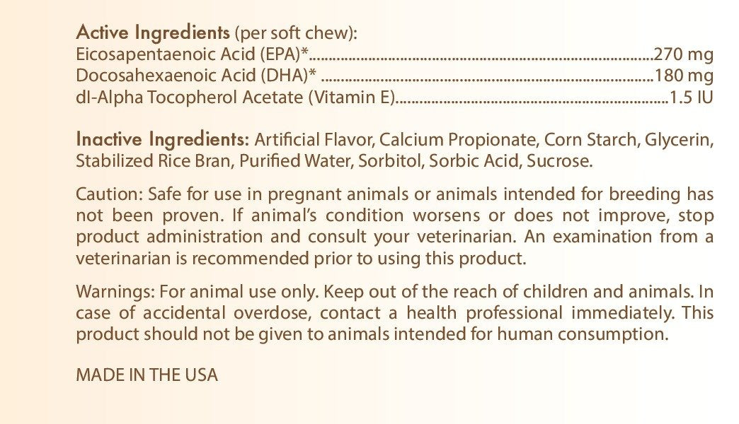 Healthy Breeds Omega HP soft chews dog coat image highlighting silky fur and healthy skin.