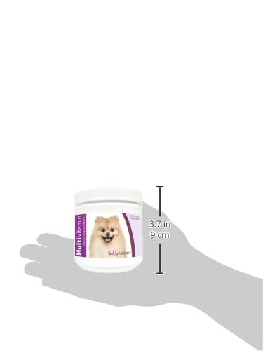 Healthy Breeds Pomeranian Multi-Vitamin heart-shaped chews shown as an easy daily treat.