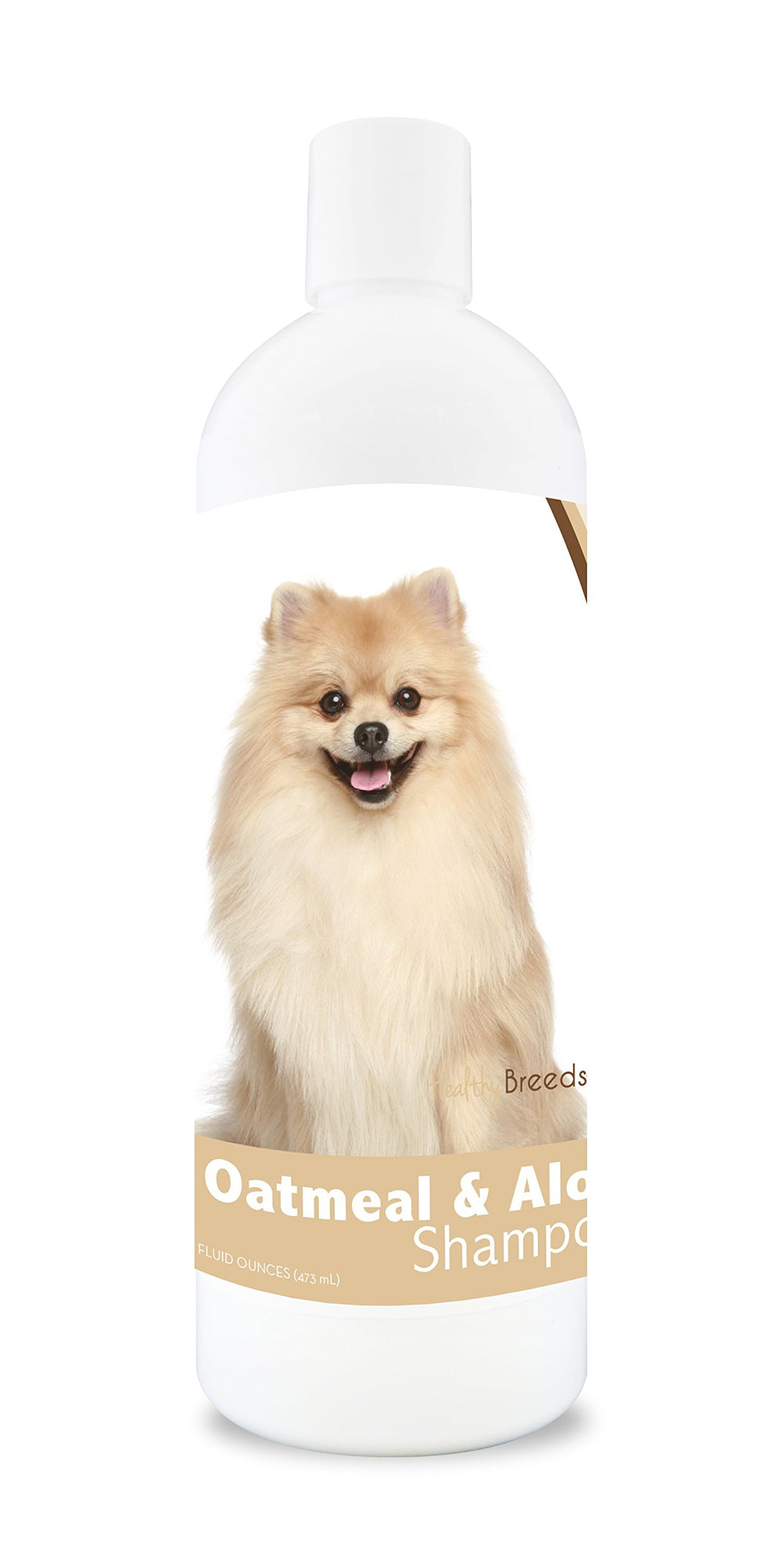Healthy Breeds Pomeranian Oatmeal Shampoo bottle shows gentle cleansing for sensitive skin