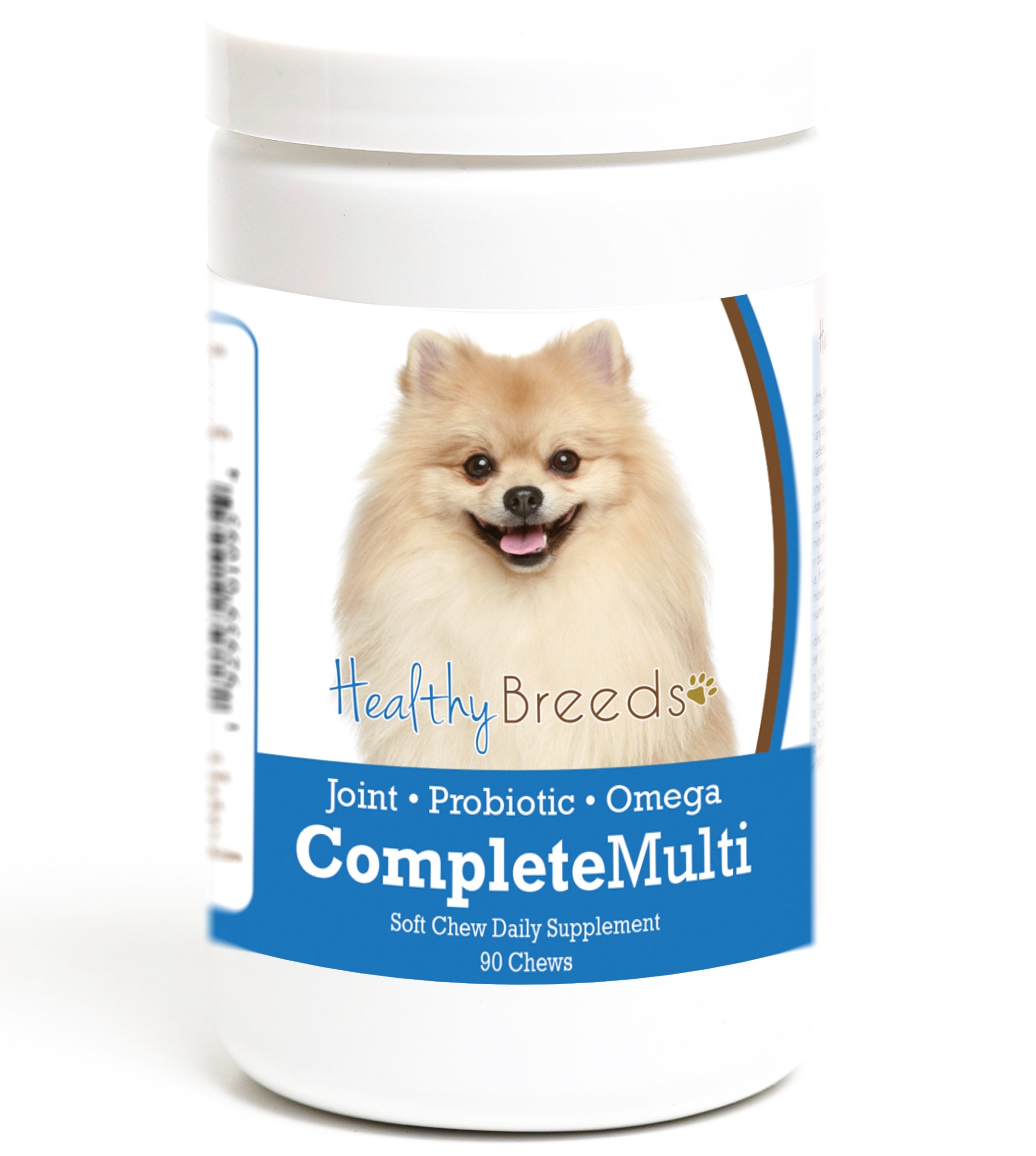 Healthy Breeds Pomeranian soft chews bottle for daily vitamins supporting coat and digestion