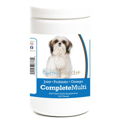 Healthy Breeds Shih Tzu multivitamin soft chew bottle with chicken flavor supports skin, coat, and digestion
