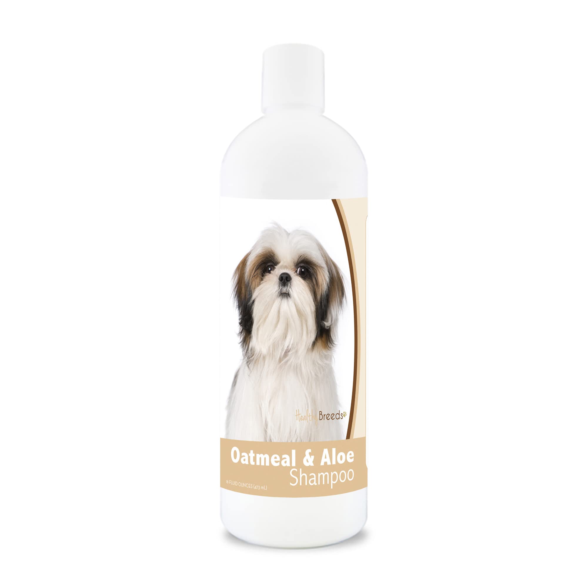 Shih Tzu shampoo label showing pH balanced, soap-free formula for sensitive coats