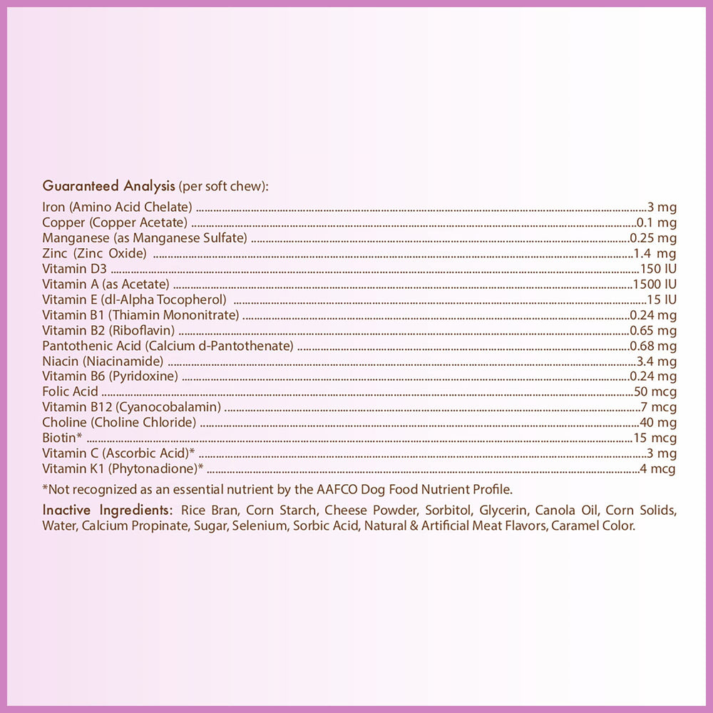 Healthy Breeds soft chews: tasty texture eases daily dosing.