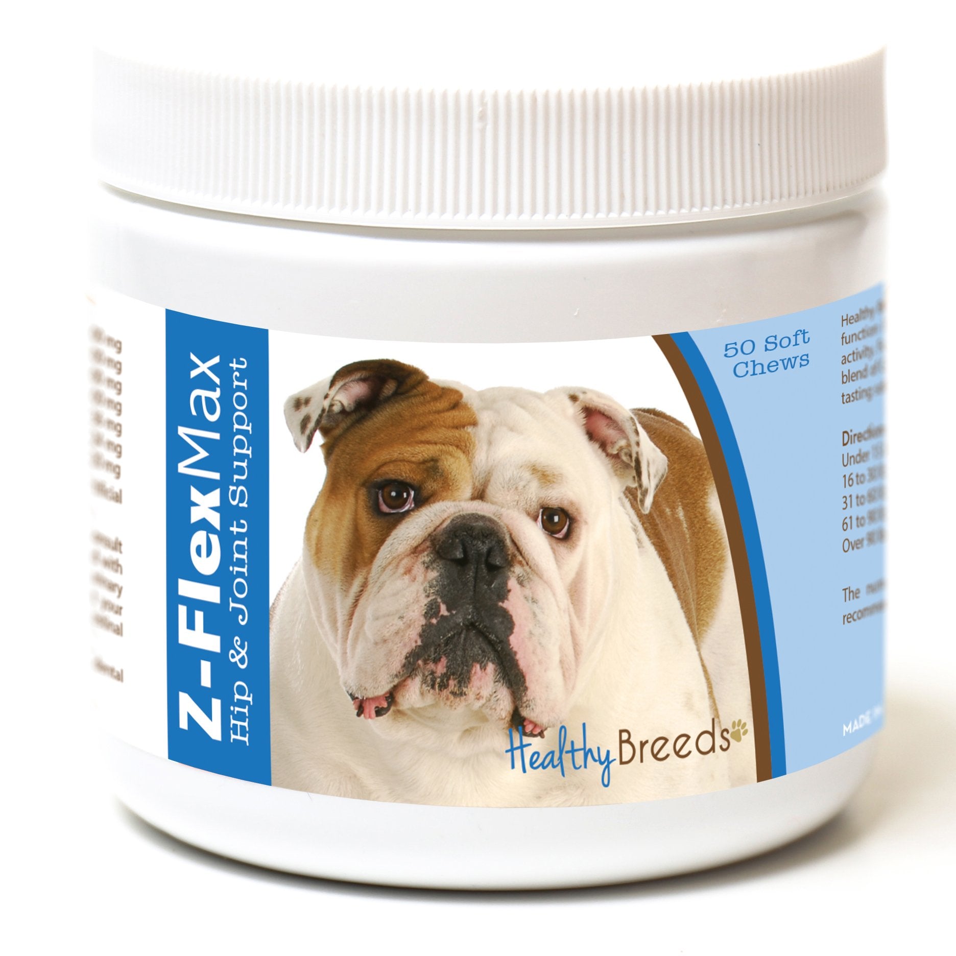 Healthy Breeds Z-Flex Max bottle pour showing easy serving and joint support for dogs