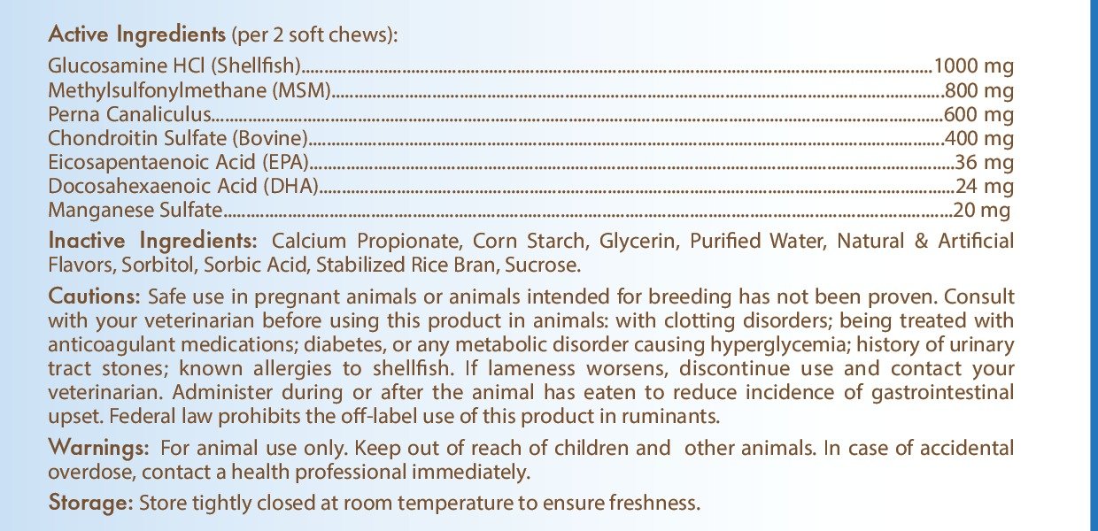 Healthy Breeds Z-Flex Max ingredients panel with Glucosamine, Chondroitin, Perna canaliculus, omega oils for mobility