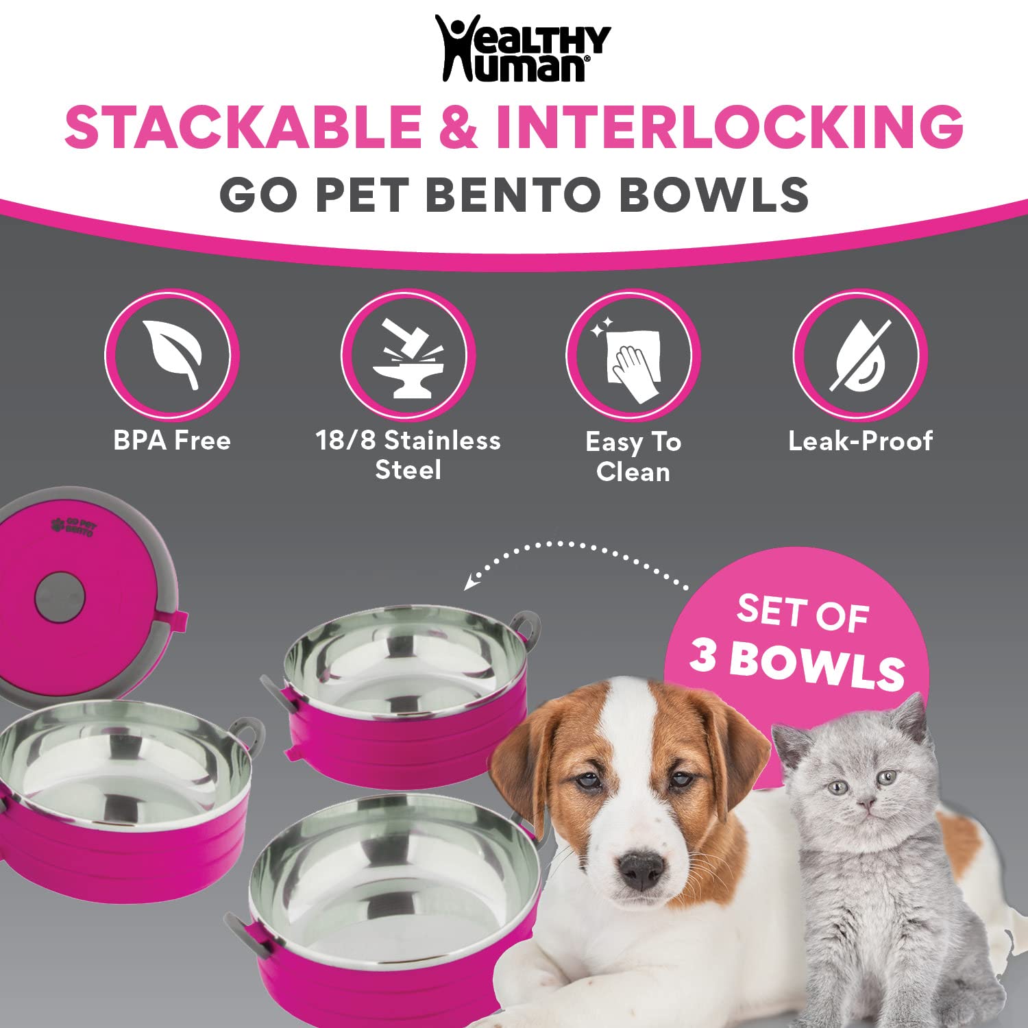 Healthy Human stainless interior emphasizes easy cleaning and safe dining for pets.