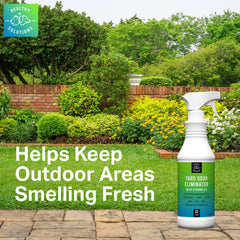 Healthy Solutions for Pets citronella yard odor eliminator on patio for fresh outdoor odors.