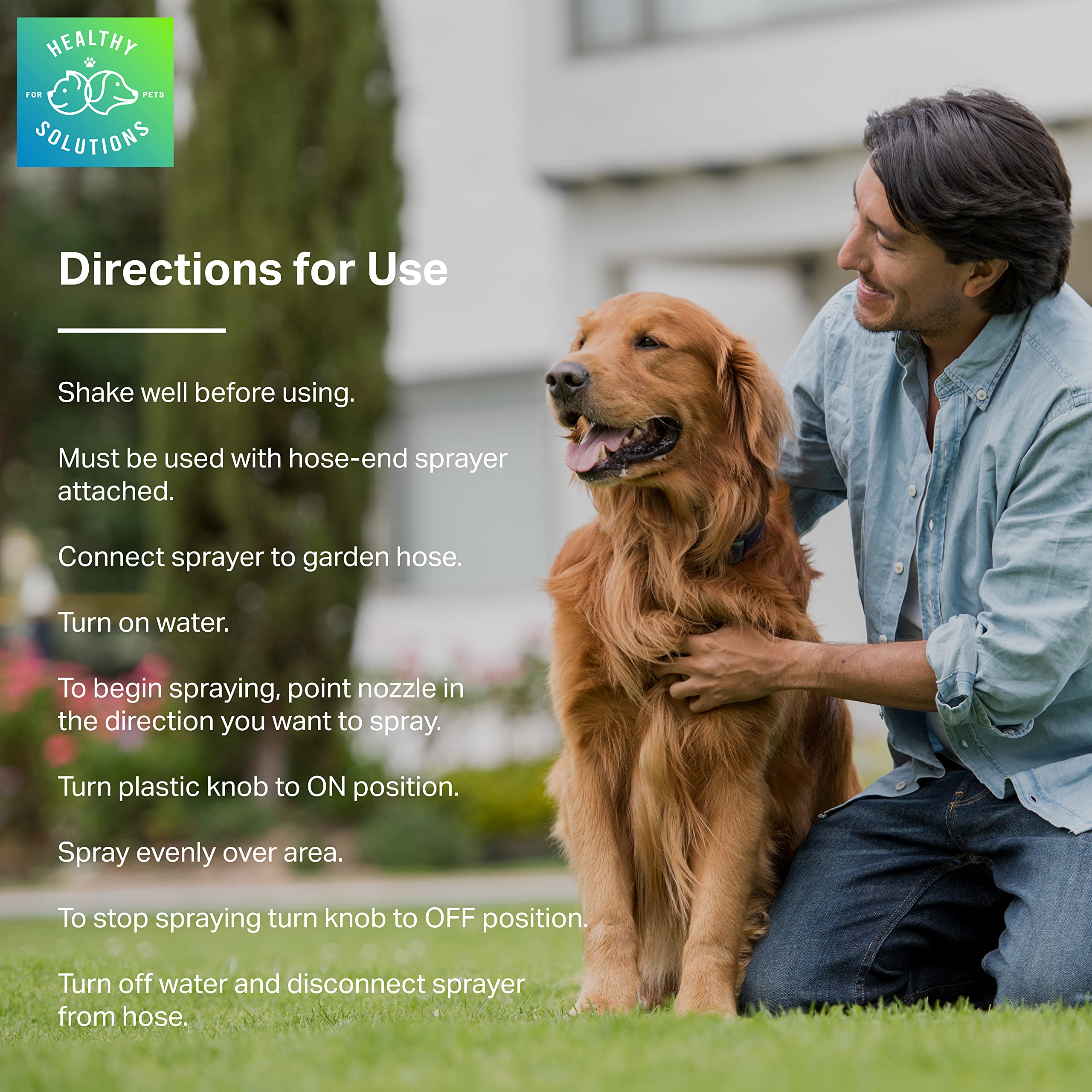 Yard deodorizer from Healthy Solutions for Pets used on grass and concrete for a fresh outdoor space.