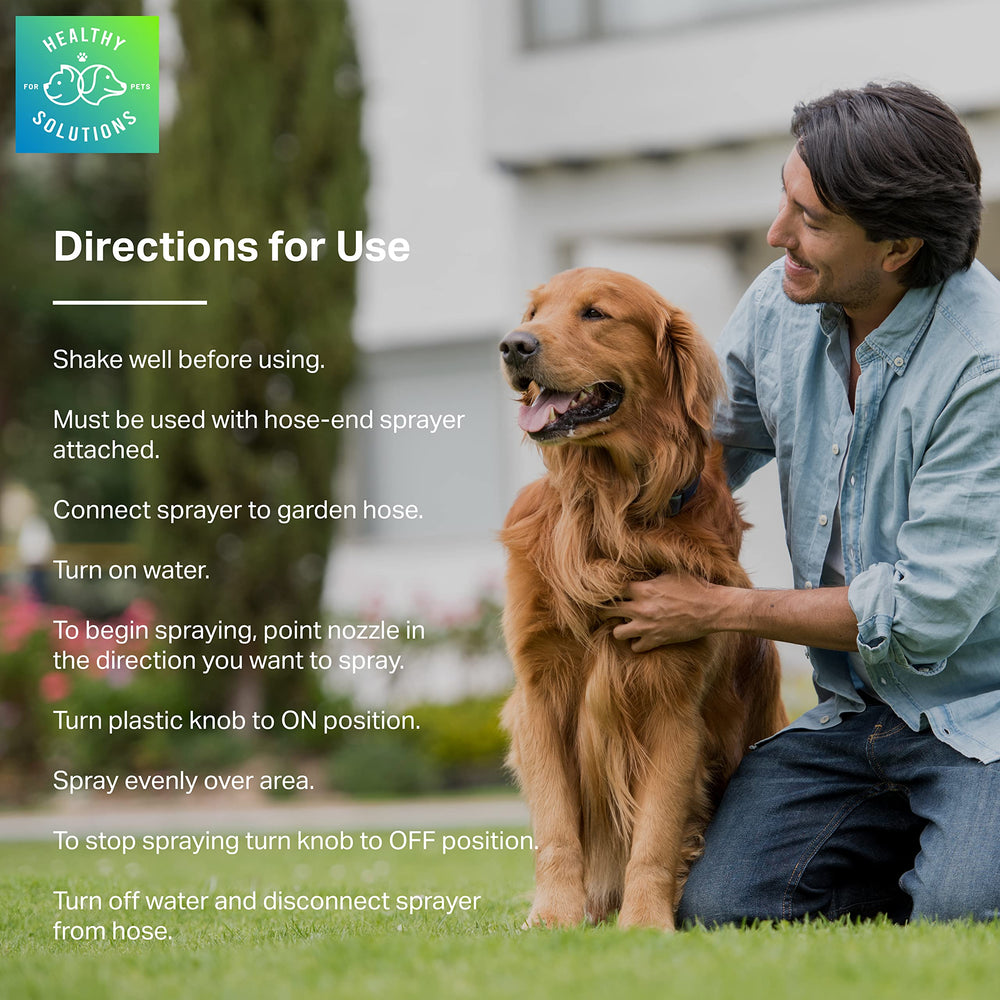 Yard deodorizer from Healthy Solutions for Pets used on grass and concrete for a fresh outdoor space.